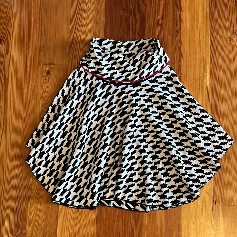Fever Women’s Poncho | Black/White Red Trim Cowl Neck | Size S/M